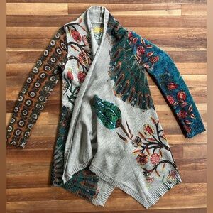 Desigual  Gray Floral Print Open-Front Women's Sweater M